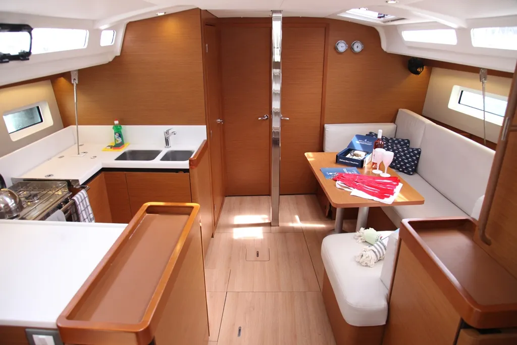 Galley of Tommy, a Jeanneau Sun Odyssey 440 sailboat at Benitses, Greece