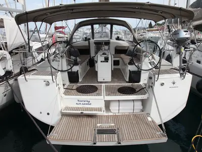 Cockpit of Tommy, a Jeanneau Sun Odyssey 440 sailboat at Benitses, Greece