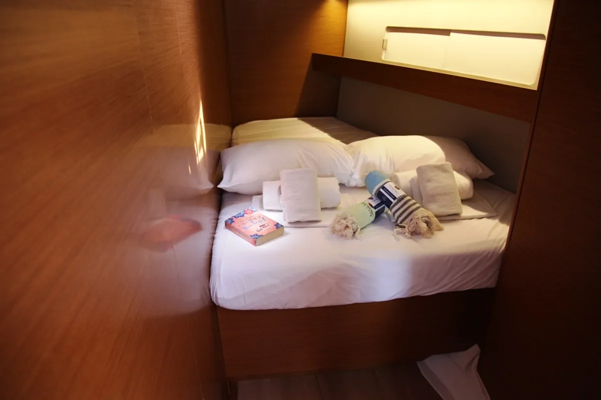 Cabin on Tommy, a Jeanneau Sun Odyssey 440 sailboat at Benitses, Greece
