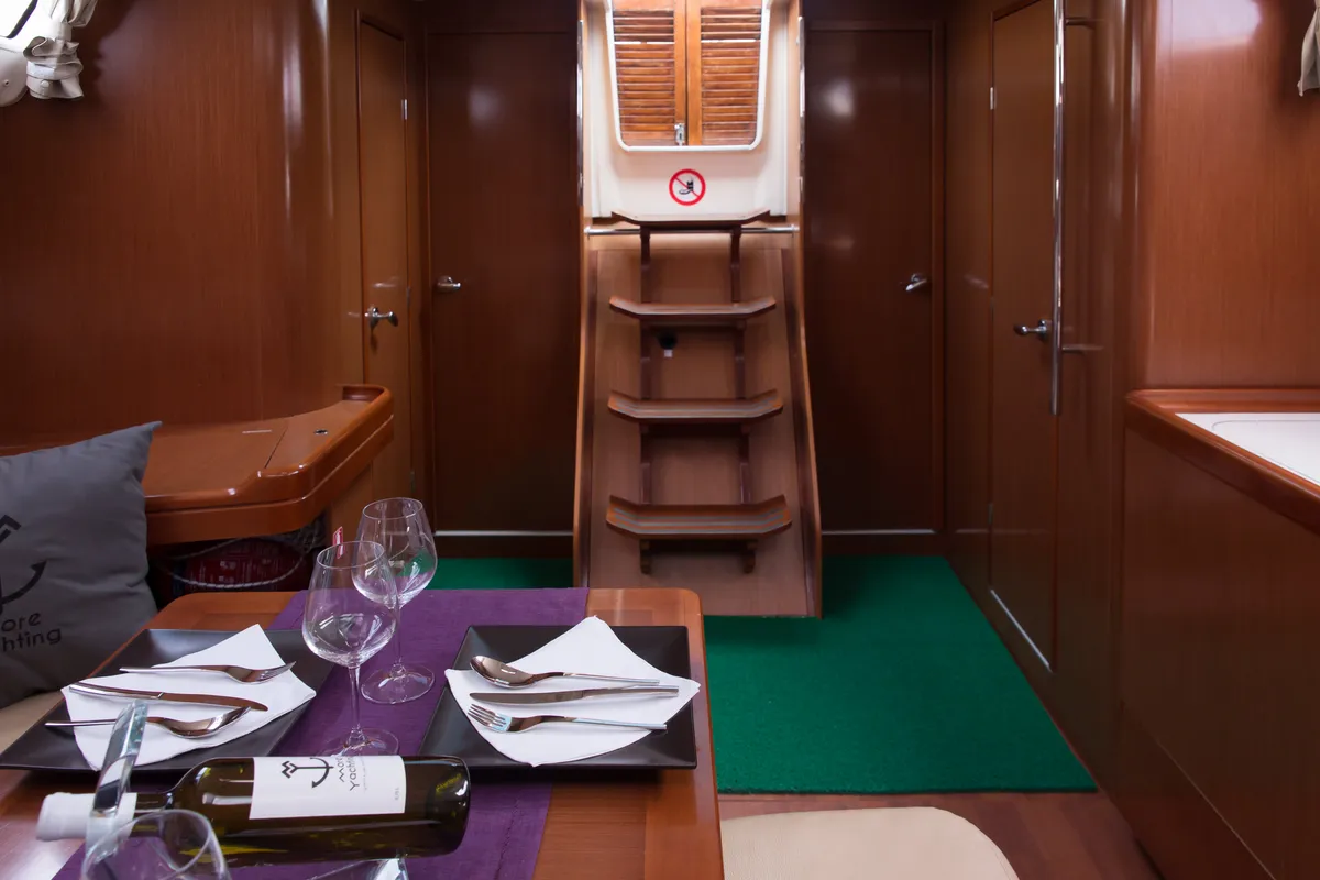 Salon of Tiamo, a Beneteau Oceanis 43 sailboat at Municipal Unit of Lefkada, Greece