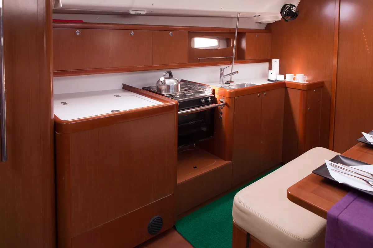 Galley of Tiamo, a Beneteau Oceanis 43 sailboat at Municipal Unit of Lefkada, Greece