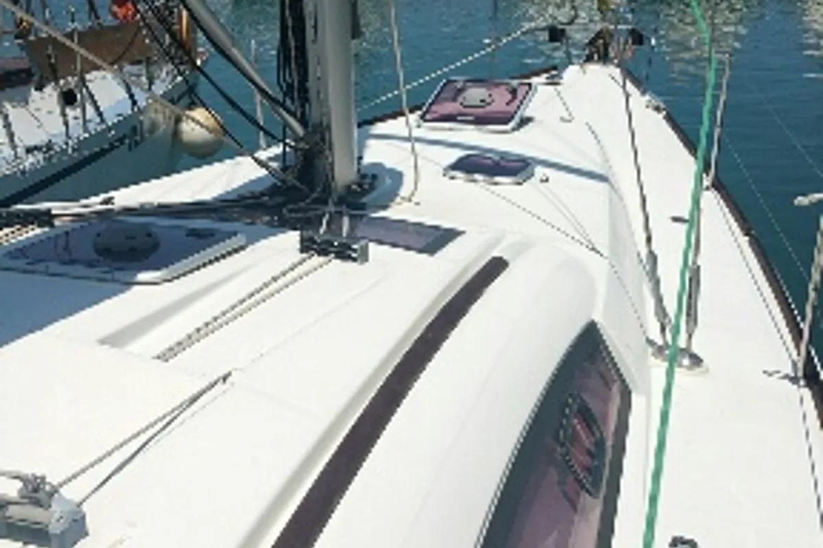 Deck of Tiamo, a Beneteau Oceanis 43 sailboat at Municipal Unit of Lefkada, Greece