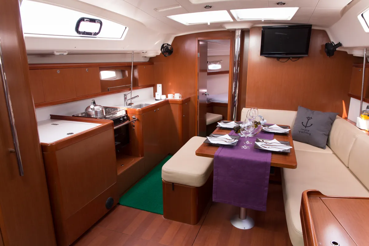 Salon of Tiamo, a Beneteau Oceanis 43 sailboat at Municipal Unit of Lefkada, Greece
