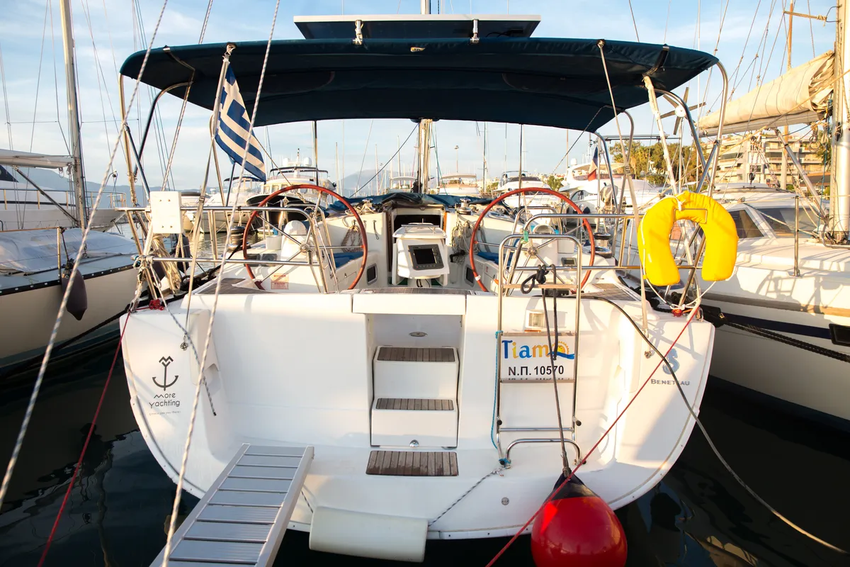 Exterior view of Tiamo, a Beneteau Oceanis 43 sailboat at Municipal Unit of Lefkada, Greece