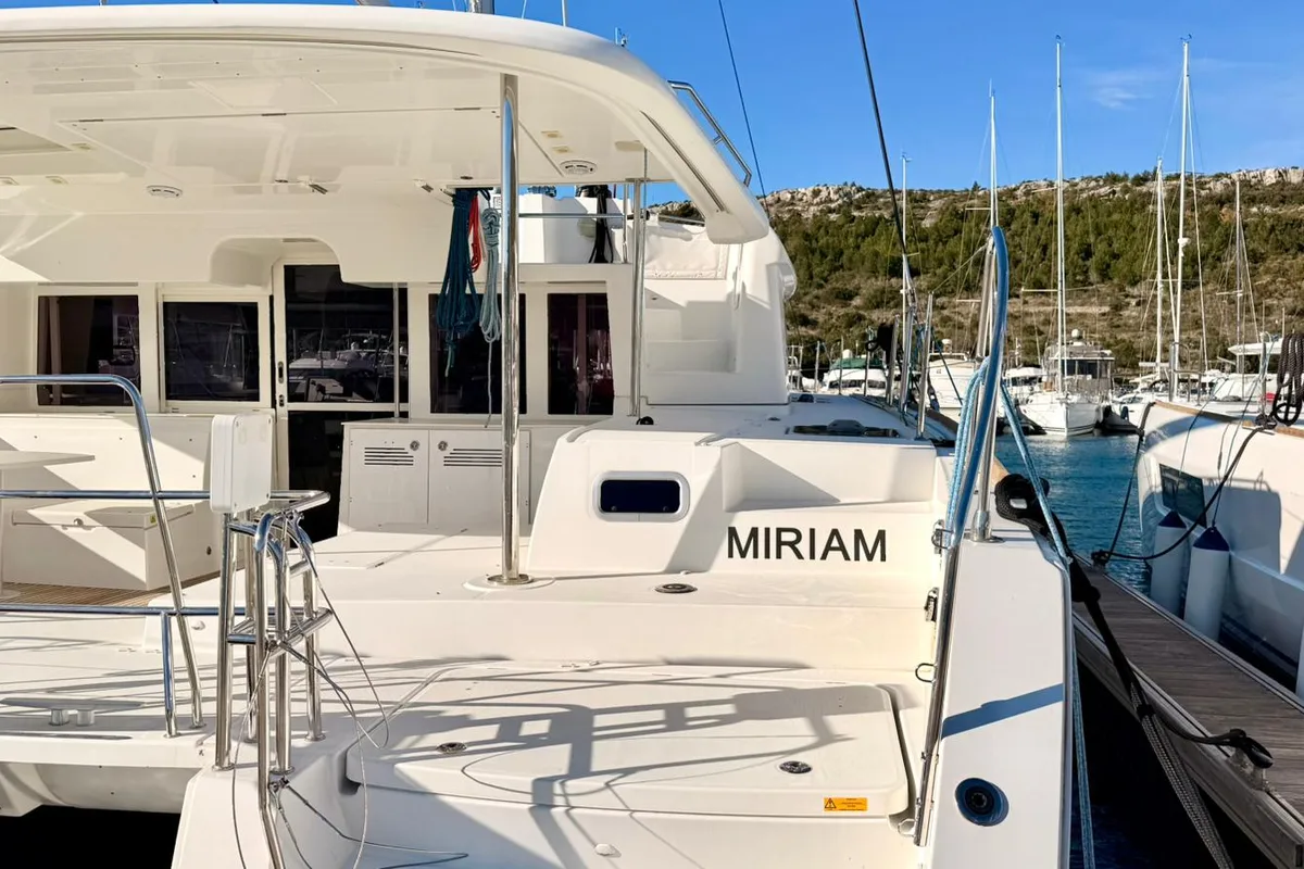 Exterior view of Miriam, a Lagoon 450 F catamaran at Primošten, Croatia
