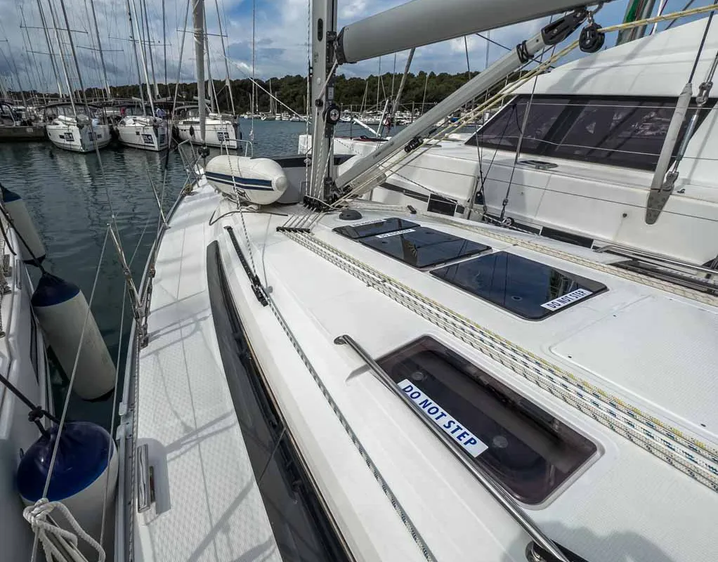 Deck of Caipirinha, a Bavaria Cruiser 37 sailboat at Grad Pula, Croatia