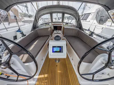 Cockpit of Caipirinha, a Bavaria Cruiser 37 sailboat at Grad Pula, Croatia