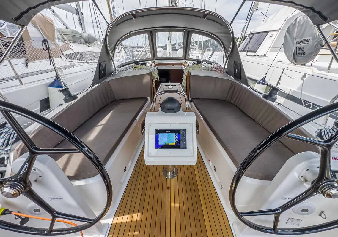 Cockpit of Caipirinha, a Bavaria Cruiser 37 sailboat at Grad Pula, Croatia