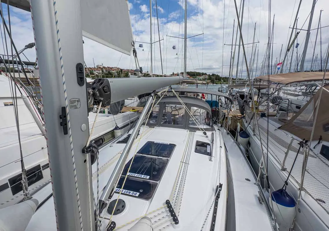 Deck of Caipirinha, a Bavaria Cruiser 37 sailboat at Grad Pula, Croatia