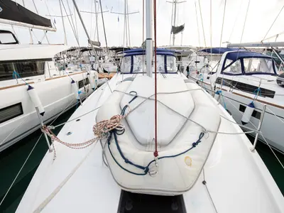 Deck of Gea, a Beneteau Oceanis 40.1 sailboat at Salerno, Italy