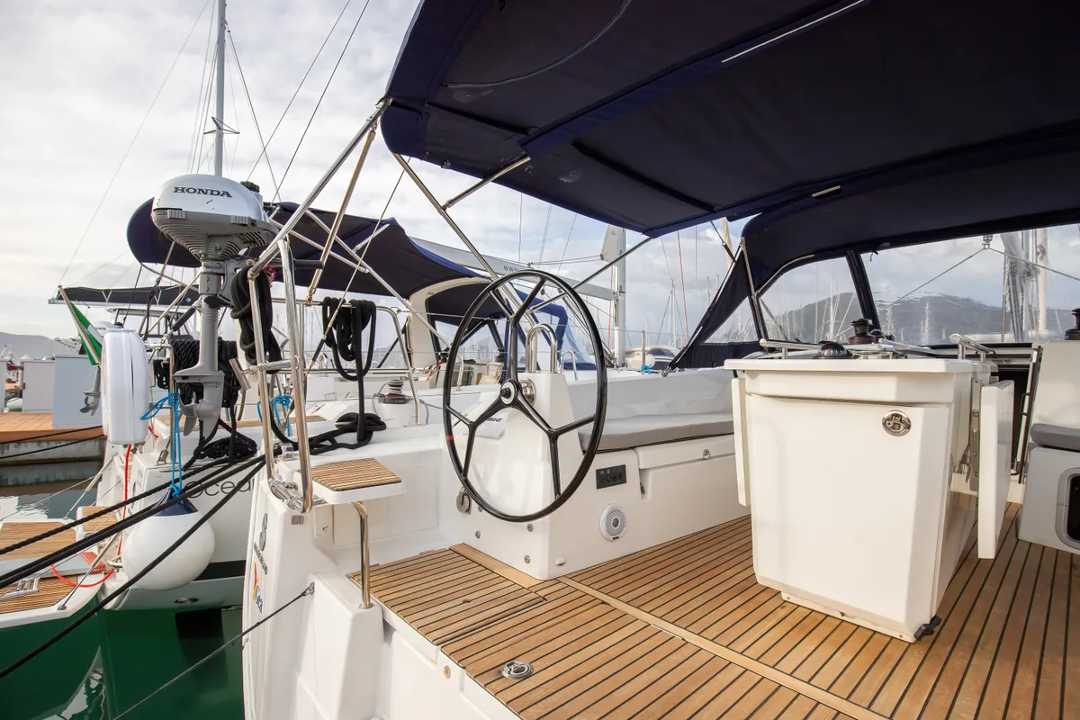 Cockpit of Gea, a Beneteau Oceanis 40.1 sailboat at Salerno, Italy