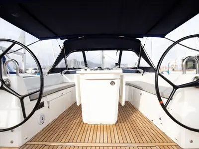 Cockpit of Gea, a Beneteau Oceanis 40.1 sailboat at Salerno, Italy