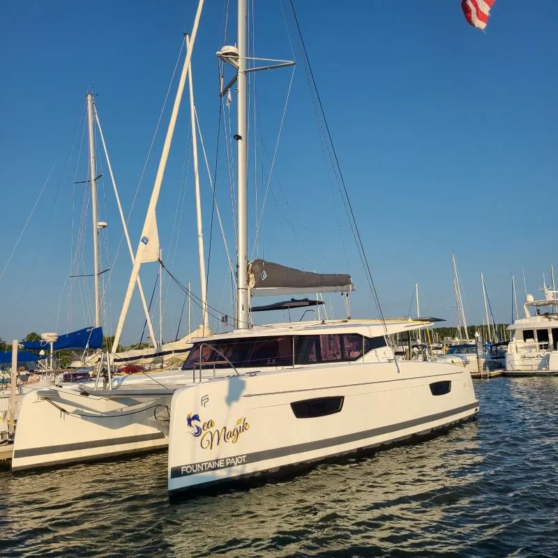 Exterior view of Sea Magik, a Fountaine Pajot Isla 40 catamaran at Charlotte Amalie, United States