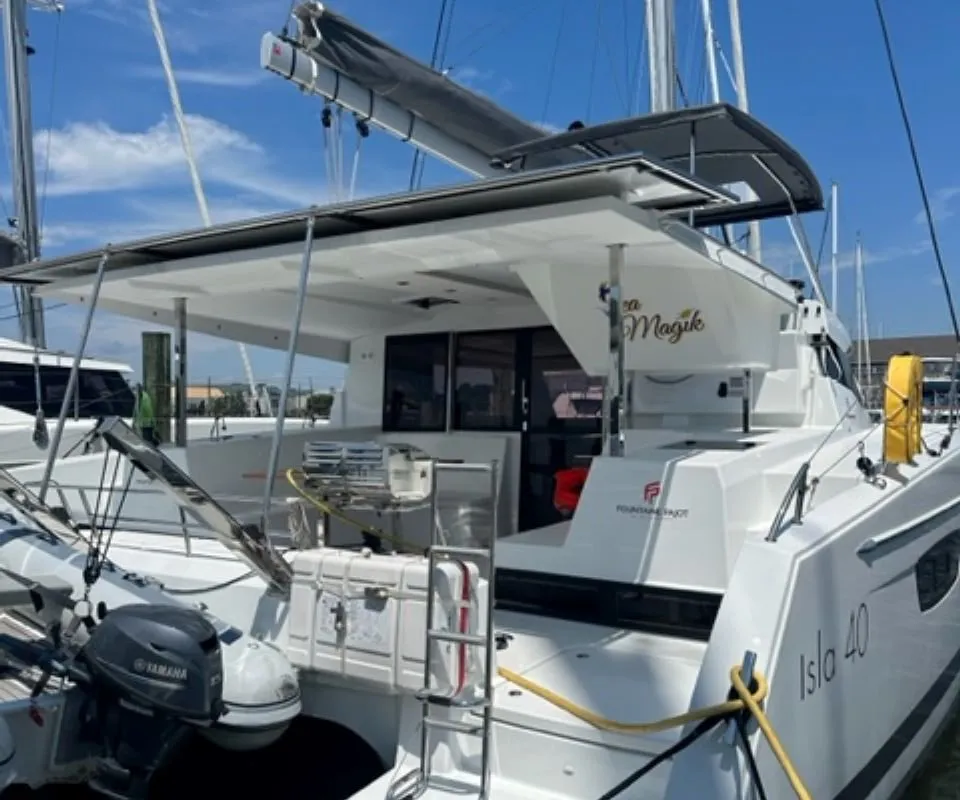 Deck of Sea Magik, a Fountaine Pajot Isla 40 catamaran at Charlotte Amalie, United States