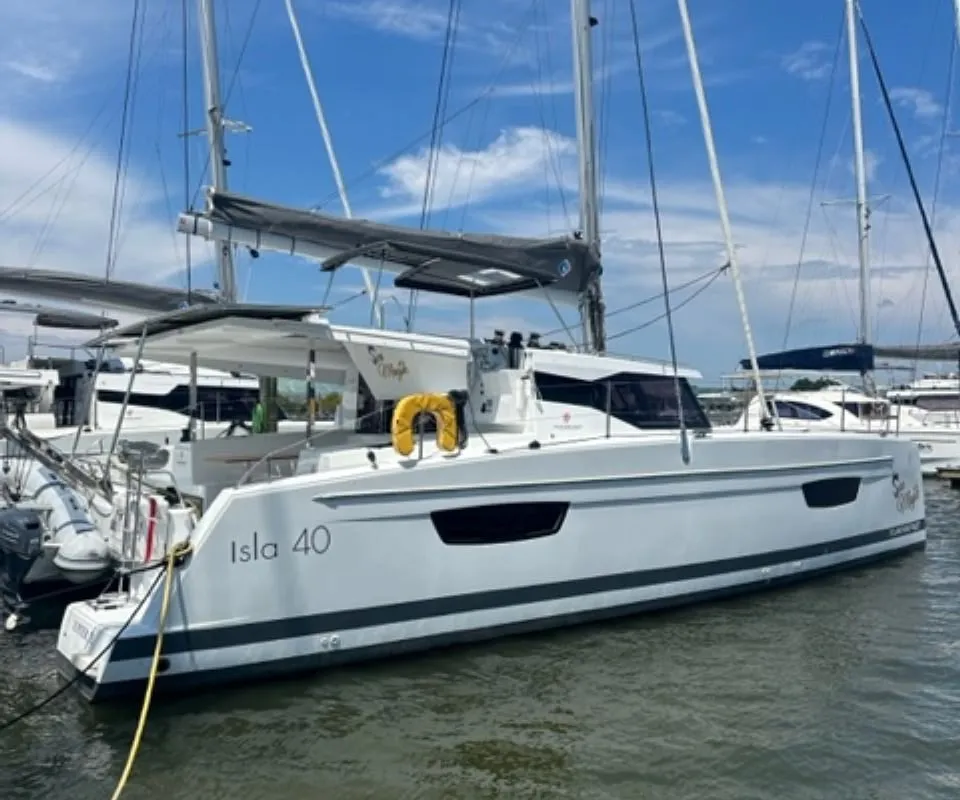 Exterior view of Sea Magik, a Fountaine Pajot Isla 40 catamaran at Charlotte Amalie, United States