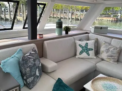 Salon of Sea Magik, a Fountaine Pajot Isla 40 catamaran at Charlotte Amalie, United States