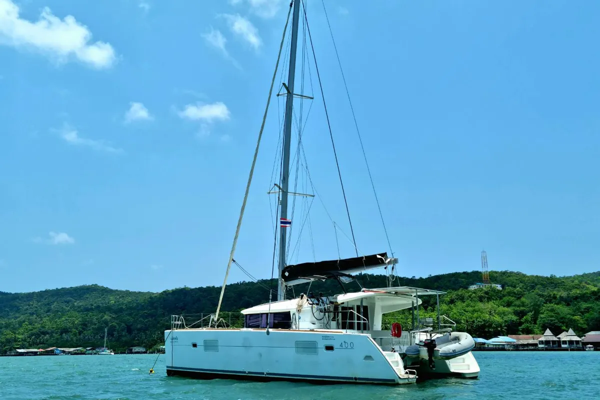 Exterior view of Anastasia, a Lagoon 400 S2 catamaran at Mai Khao, Thailand