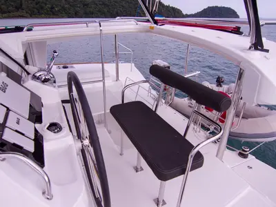 Cockpit of Anastasia, a Lagoon 400 S2 catamaran at Mai Khao, Thailand