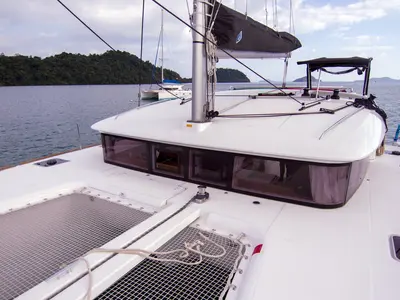 Deck of Anastasia, a Lagoon 400 S2 catamaran at Mai Khao, Thailand