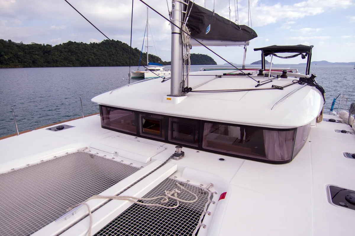 Deck of Anastasia, a Lagoon 400 S2 catamaran at Mai Khao, Thailand
