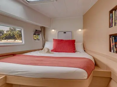 Cabin on Ziromon, a Lagoon 42 catamaran at Roche Caiman, Seychelles
