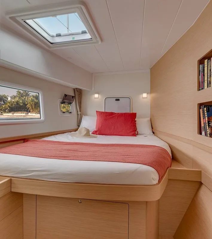 Cabin on Ziromon, a Lagoon 42 catamaran at Roche Caiman, Seychelles