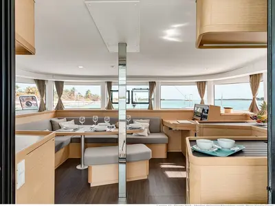Salon of Ziromon, a Lagoon 42 catamaran at Roche Caiman, Seychelles