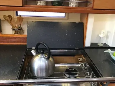 Galley of Medusa, a Bavaria Cruiser 45 sailboat at Lefkada, Greece