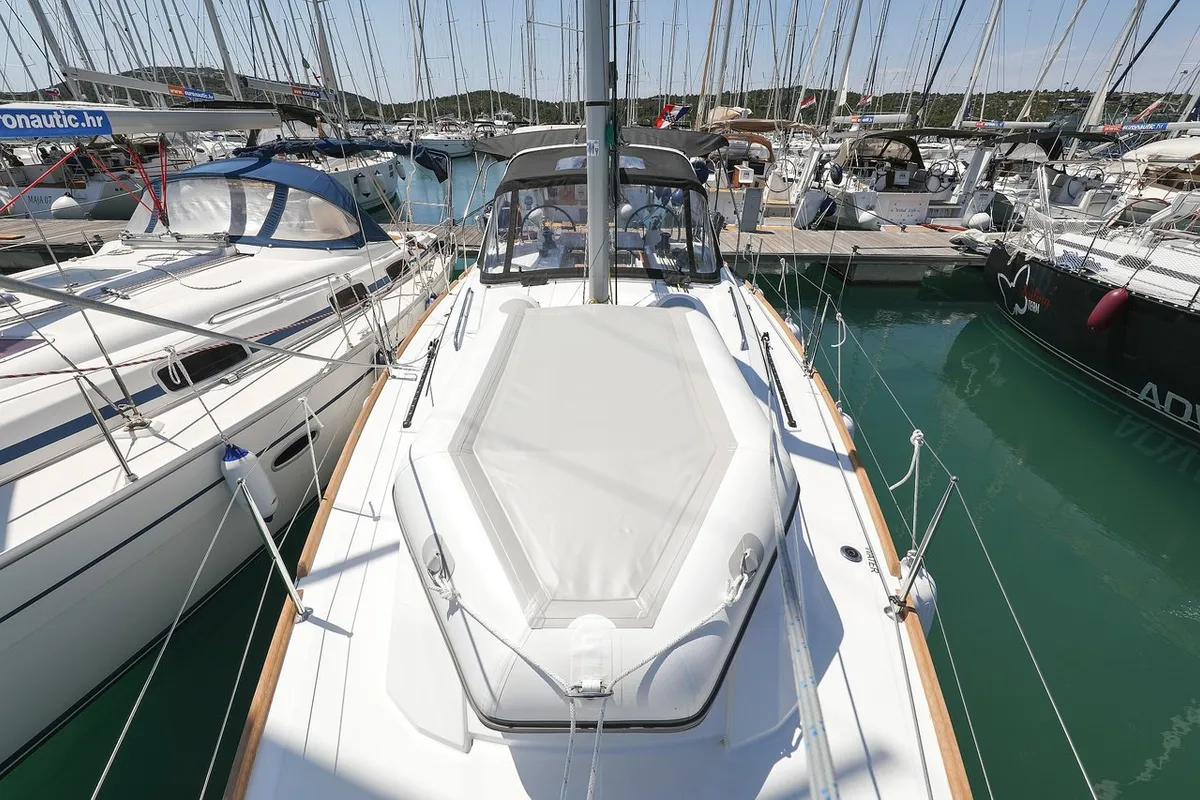 Deck of Aris, a Beneteau Oceanis 35.1 sailboat at Grad Biograd na Moru, Croatia