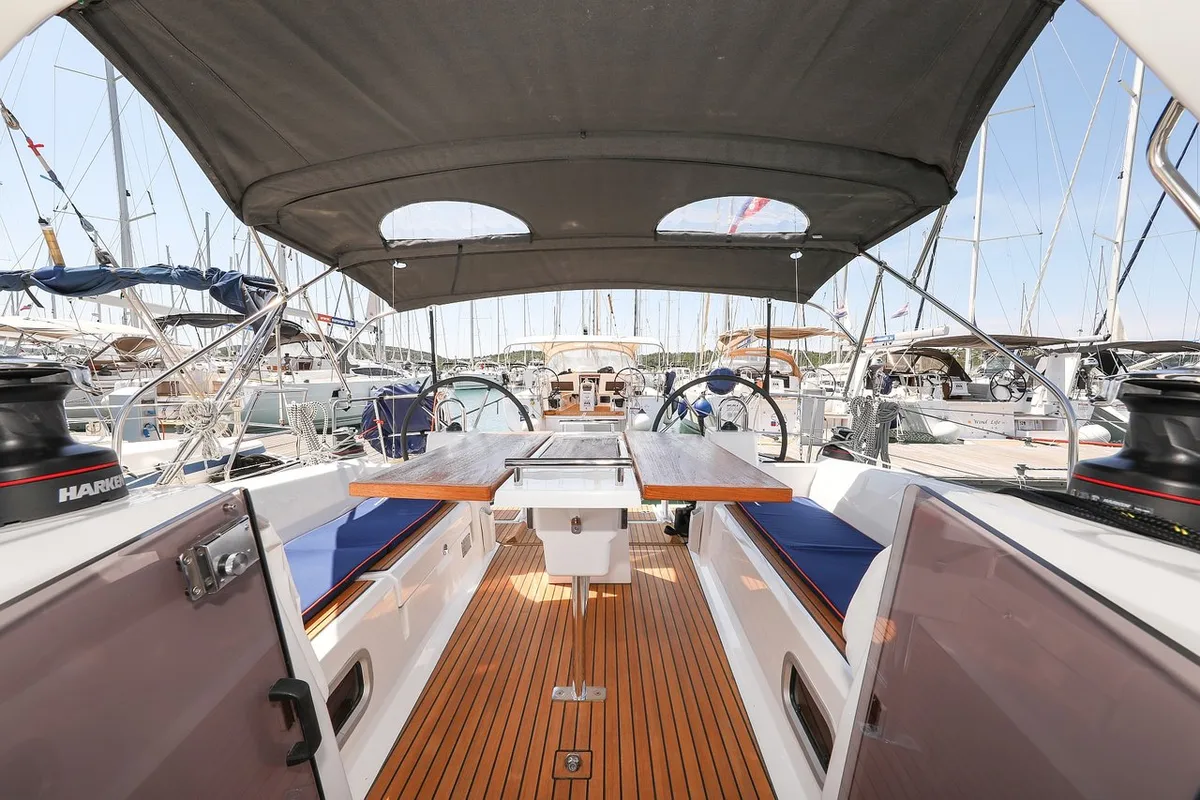 Deck of Aris, a Beneteau Oceanis 35.1 sailboat at Grad Biograd na Moru, Croatia