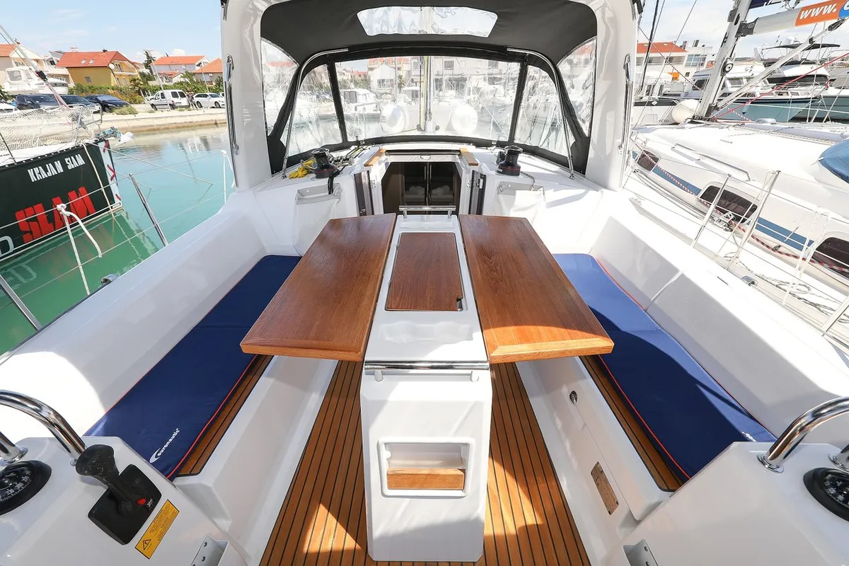 Deck of Aris, a Beneteau Oceanis 35.1 sailboat at Grad Biograd na Moru, Croatia