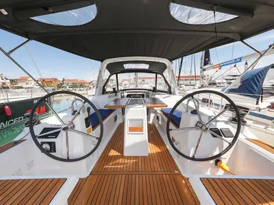Cockpit of Aris, a Beneteau Oceanis 35.1 sailboat at Grad Biograd na Moru, Croatia