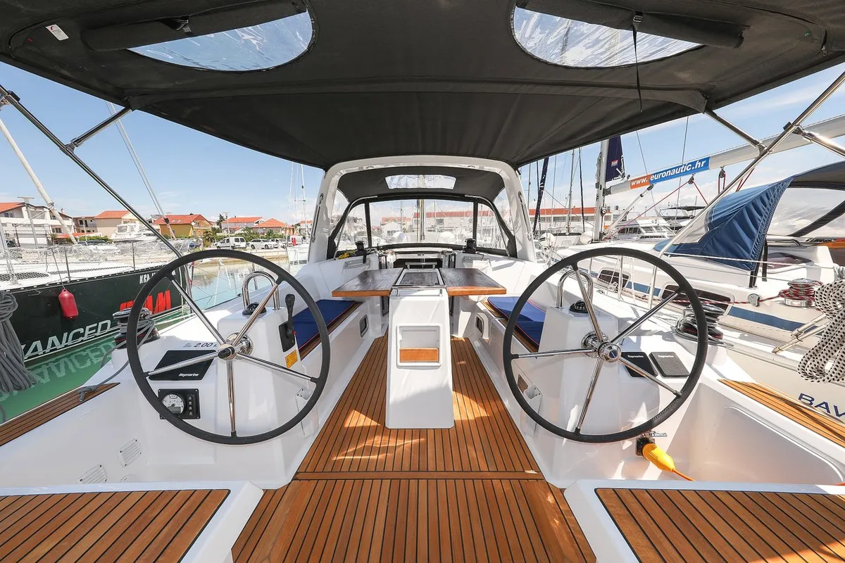 Cockpit of Aris, a Beneteau Oceanis 35.1 sailboat at Grad Biograd na Moru, Croatia