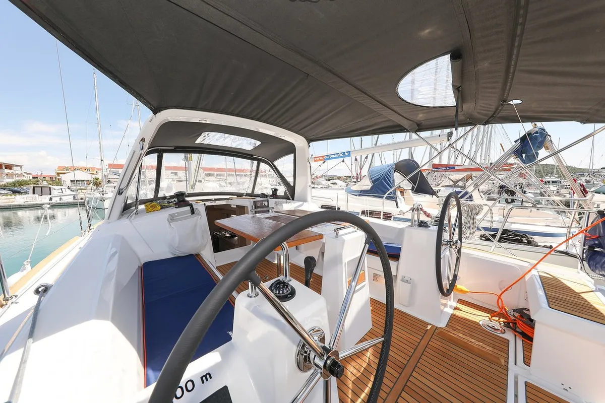Cockpit of Aris, a Beneteau Oceanis 35.1 sailboat at Grad Biograd na Moru, Croatia