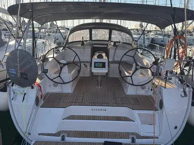 Cockpit of Happy Dreamer, a Bavaria Voyager 45 sailboat at Grad Trogir, Croatia