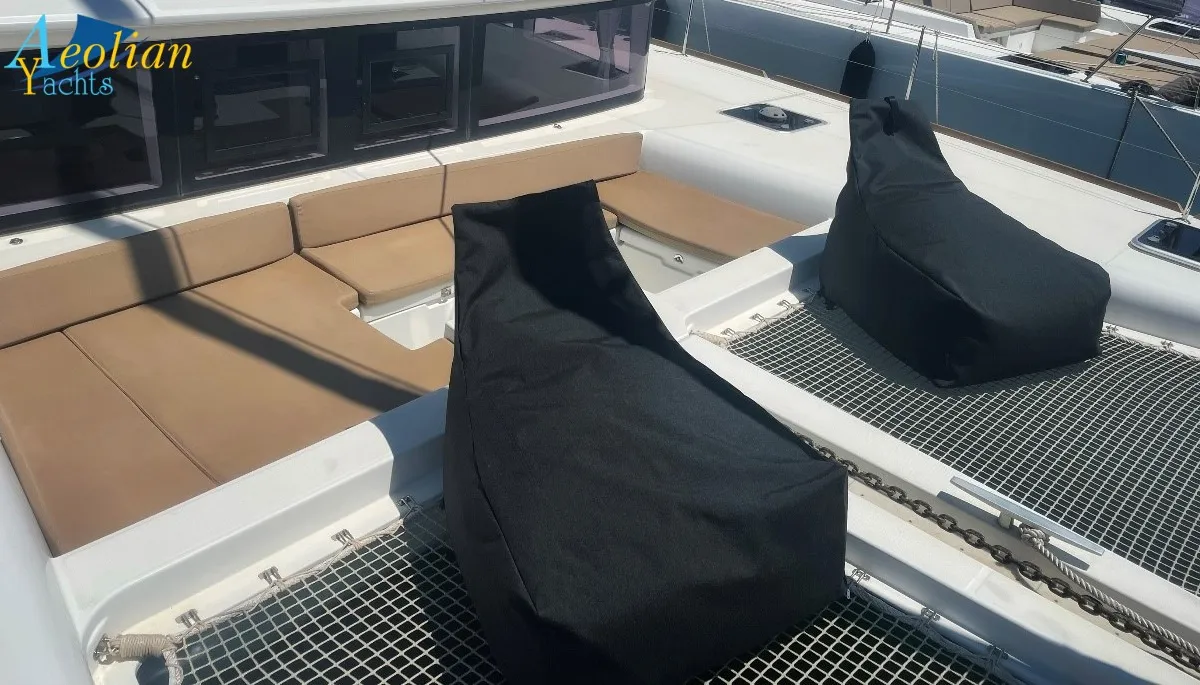 Deck of Aeolian Dream, a Lagoon 450 F catamaran at Preveza, Greece