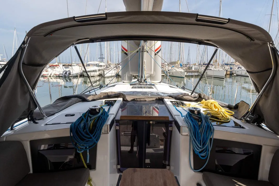 Cockpit of Key West, a Dufour 41 sailboat at Hyères, France