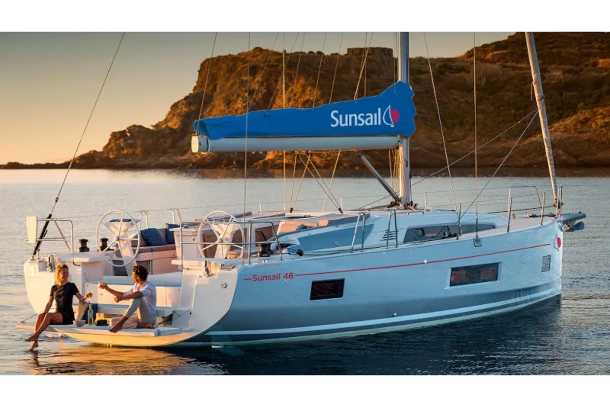 Exterior view of Sunsail 46 Mon Classic, a Beneteau Oceanis 46 sailboat at Kontokali, Greece