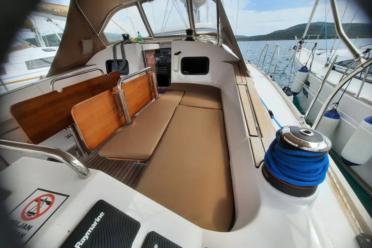 Cockpit of Anastasia, a Elan Impression 45.1 sailboat at Pirovac, Croatia