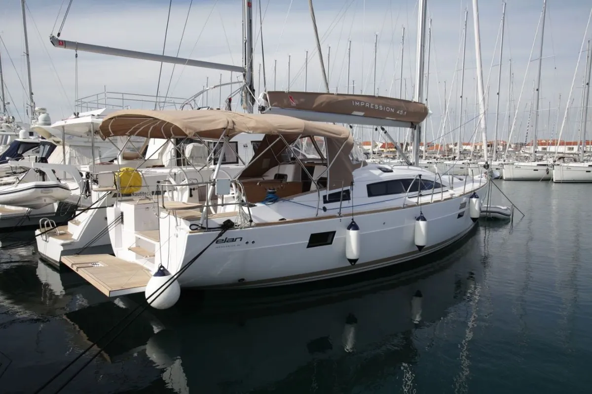 Exterior view of Anastasia, a Elan Impression 45.1 sailboat at Pirovac, Croatia