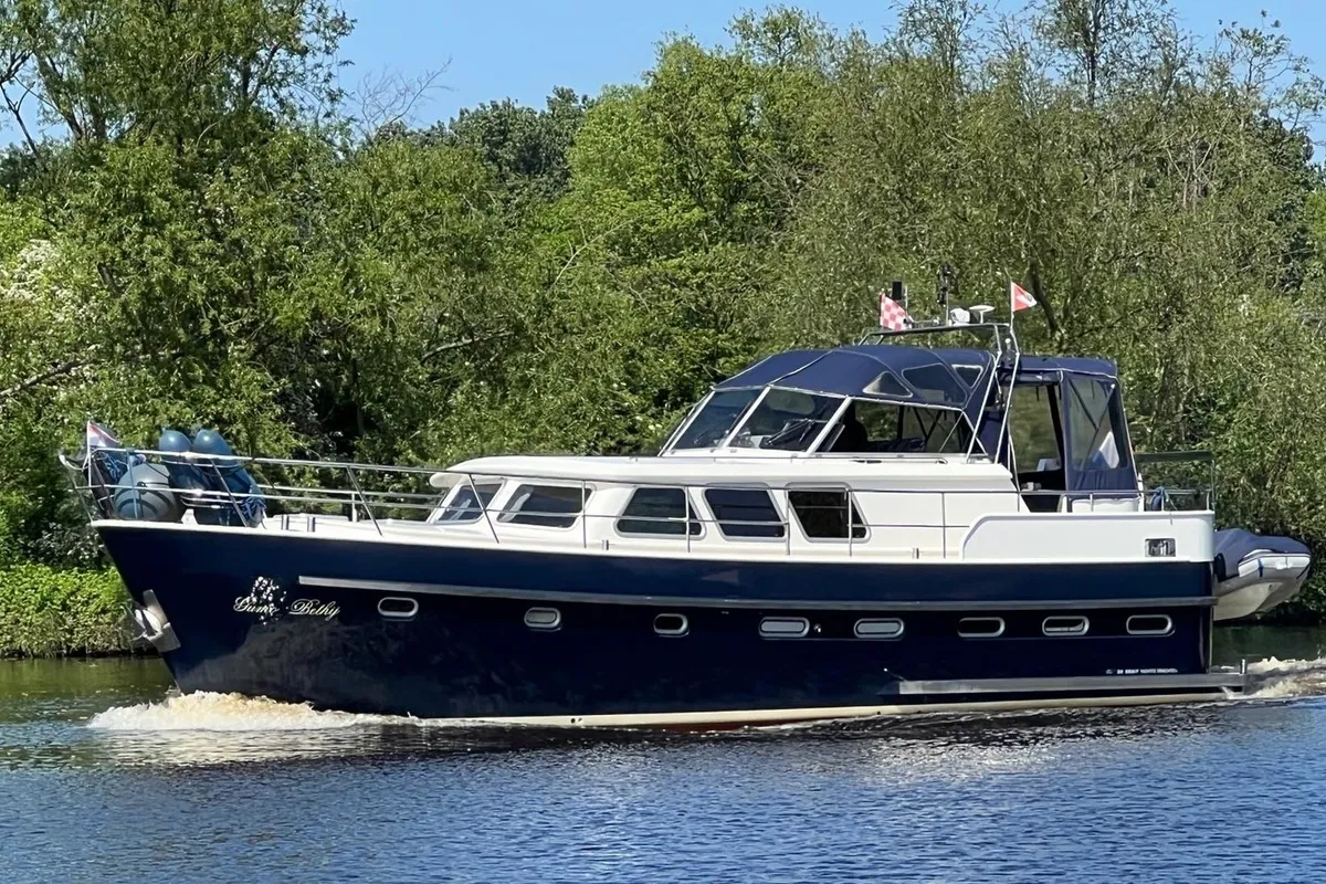 Exterior view of Impression, a De Drait Impression 42 motorboat at Akkrum, Netherlands