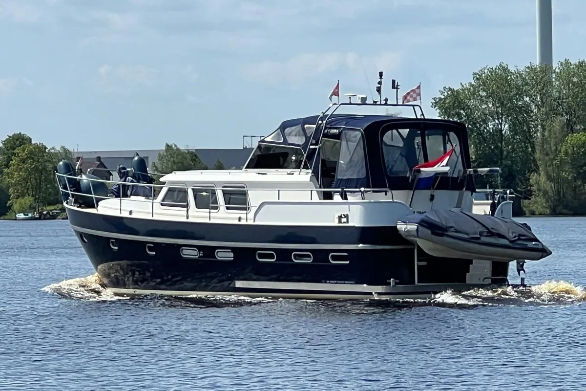 Exterior view of Impression, a De Drait Impression 42 motorboat at Akkrum, Netherlands