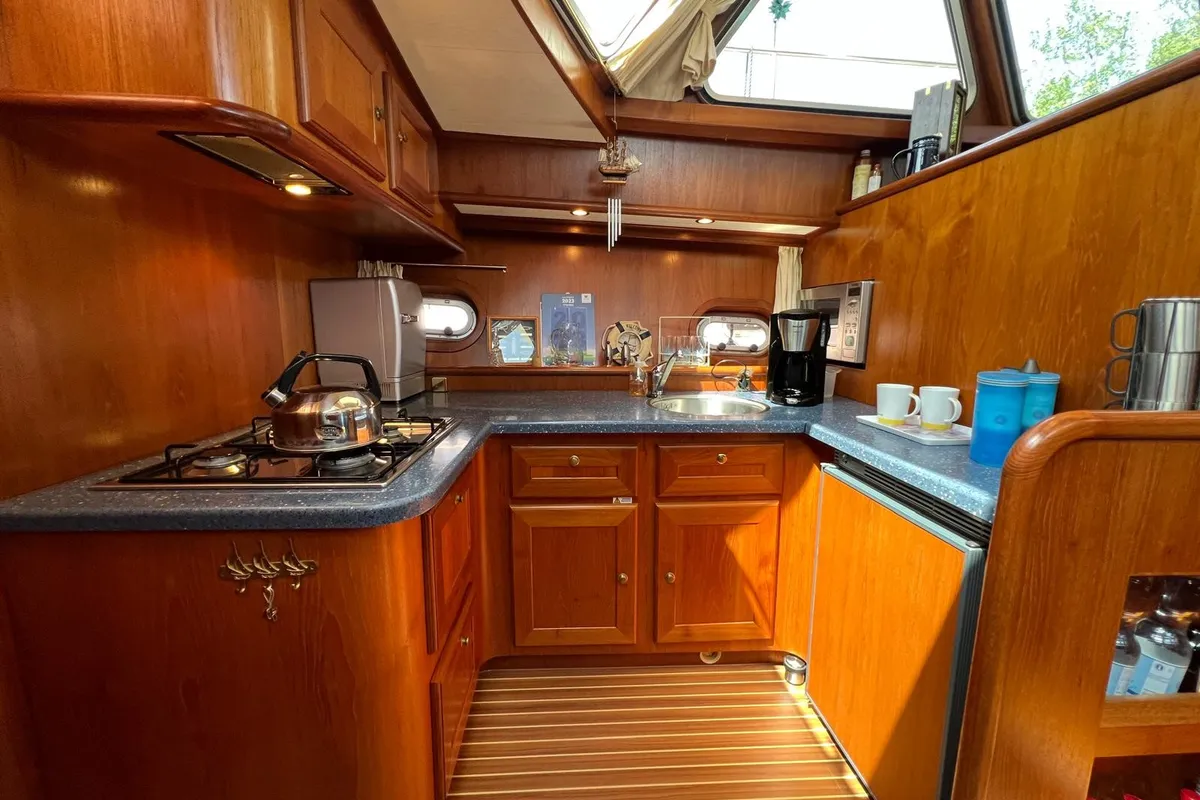 Galley of Impression, a De Drait Impression 42 motorboat at Akkrum, Netherlands