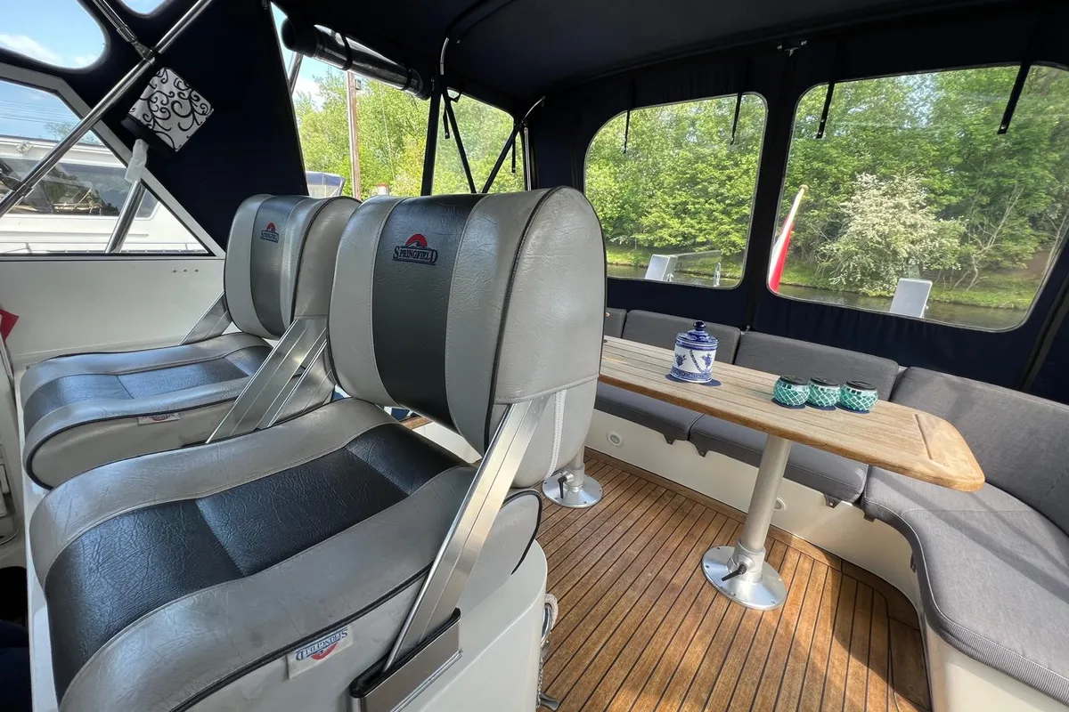 Deck of Impression, a De Drait Impression 42 motorboat at Akkrum, Netherlands