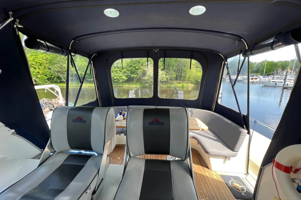 Deck of Impression, a De Drait Impression 42 motorboat at Akkrum, Netherlands