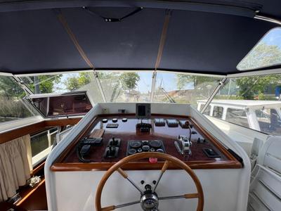 Cockpit of Impression, a De Drait Impression 42 motorboat at Akkrum, Netherlands