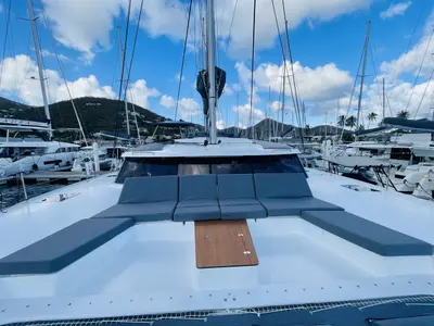 Deck of Hoylah, a Fountaine Pajot Aura 51 catamaran at Road Town, British Virgin Islands