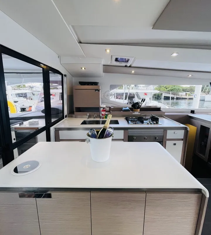Galley of Hoylah, a Fountaine Pajot Aura 51 catamaran at Road Town, British Virgin Islands