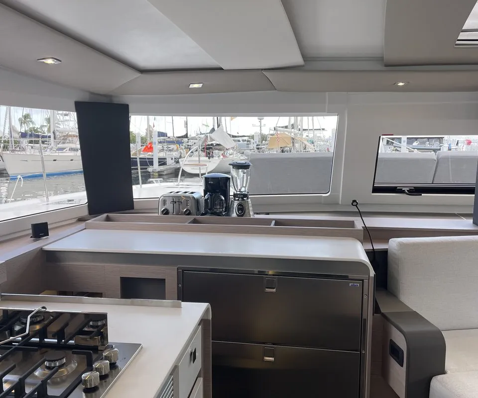 Galley of Hoylah, a Fountaine Pajot Aura 51 catamaran at Road Town, British Virgin Islands