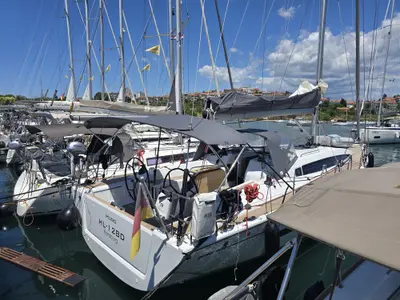 Deck of Hugo, a Dehler 46 SQ sailboat at Grad Pula, Croatia